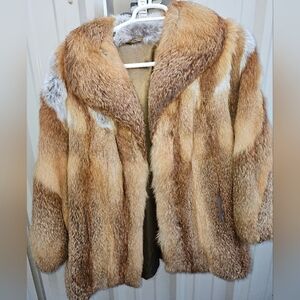 STUNNING VINTAGE GENUINE RED FOX FUR STROLLER COAT JACKET SIZES: X-LARGE - 1XL